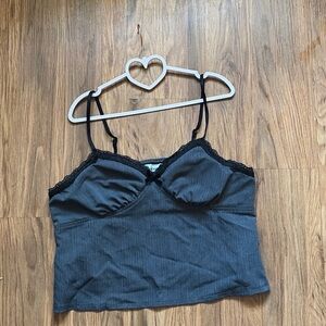 No Boundaries Charcoal Cami with Lace Detail
